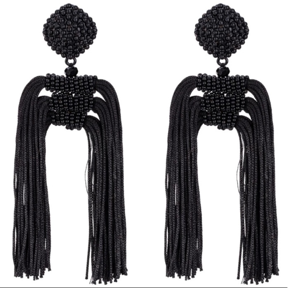 ♠️Black Double Tassel Beaded Earrings♠️